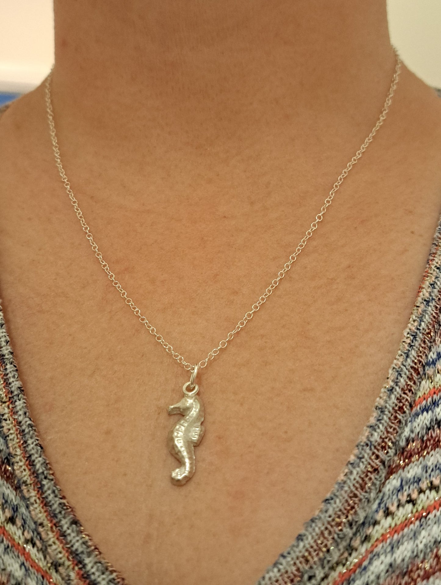 Seahorse fine silver necklace