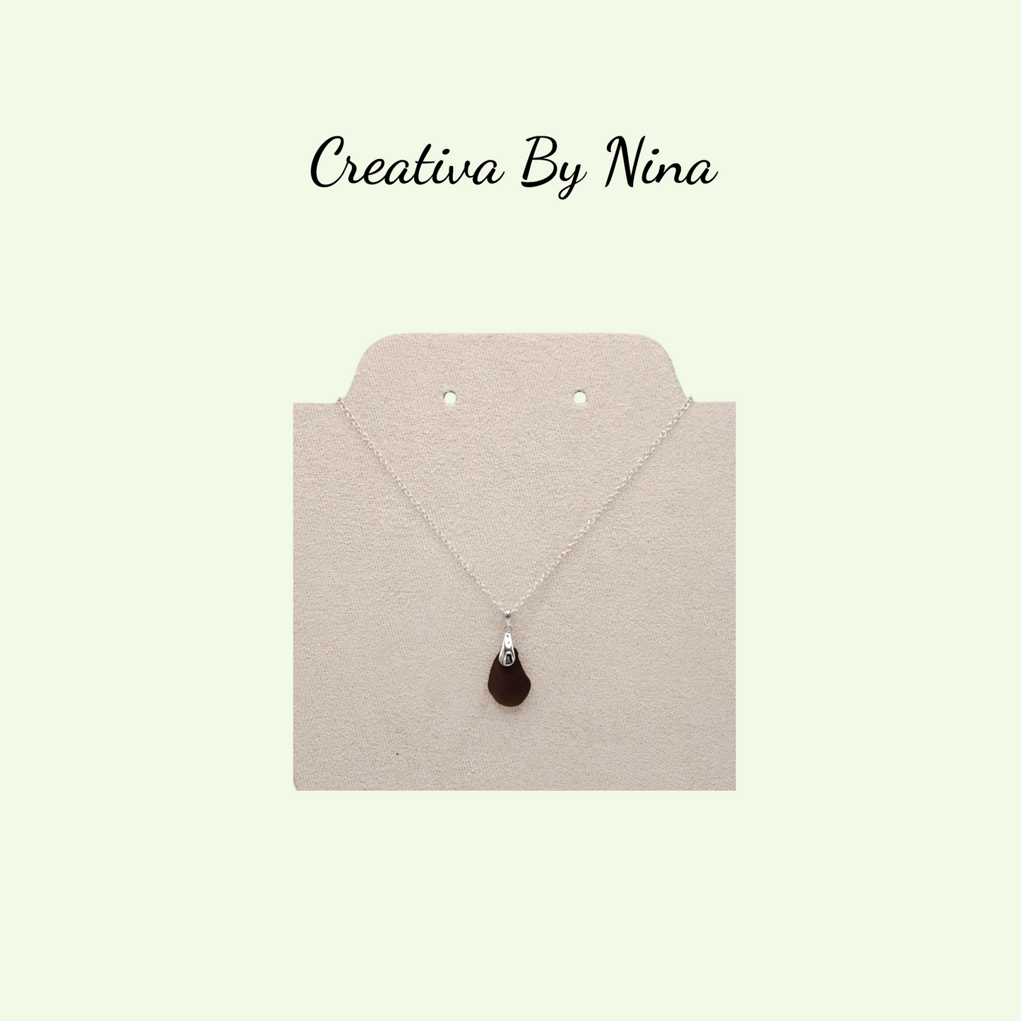Sea Glass, Dark Brown & Sterling Silver Necklace