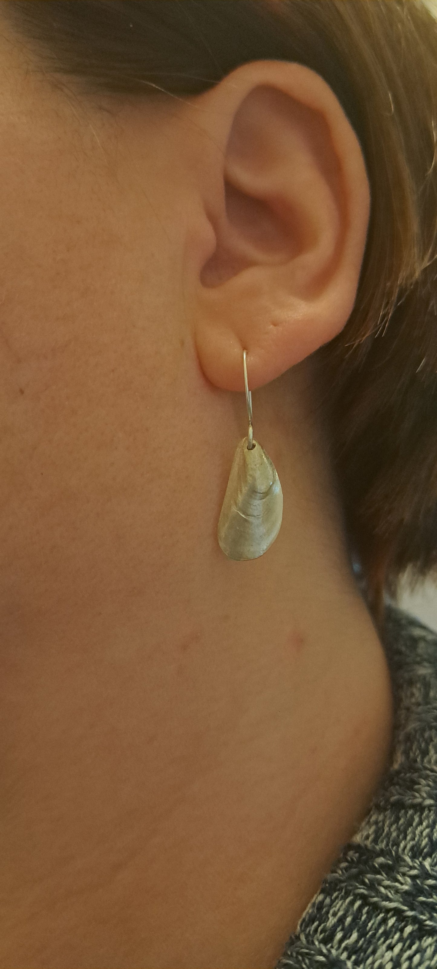 Small fine silver mussel shell earrings