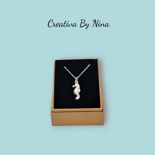 Seahorse fine silver necklace