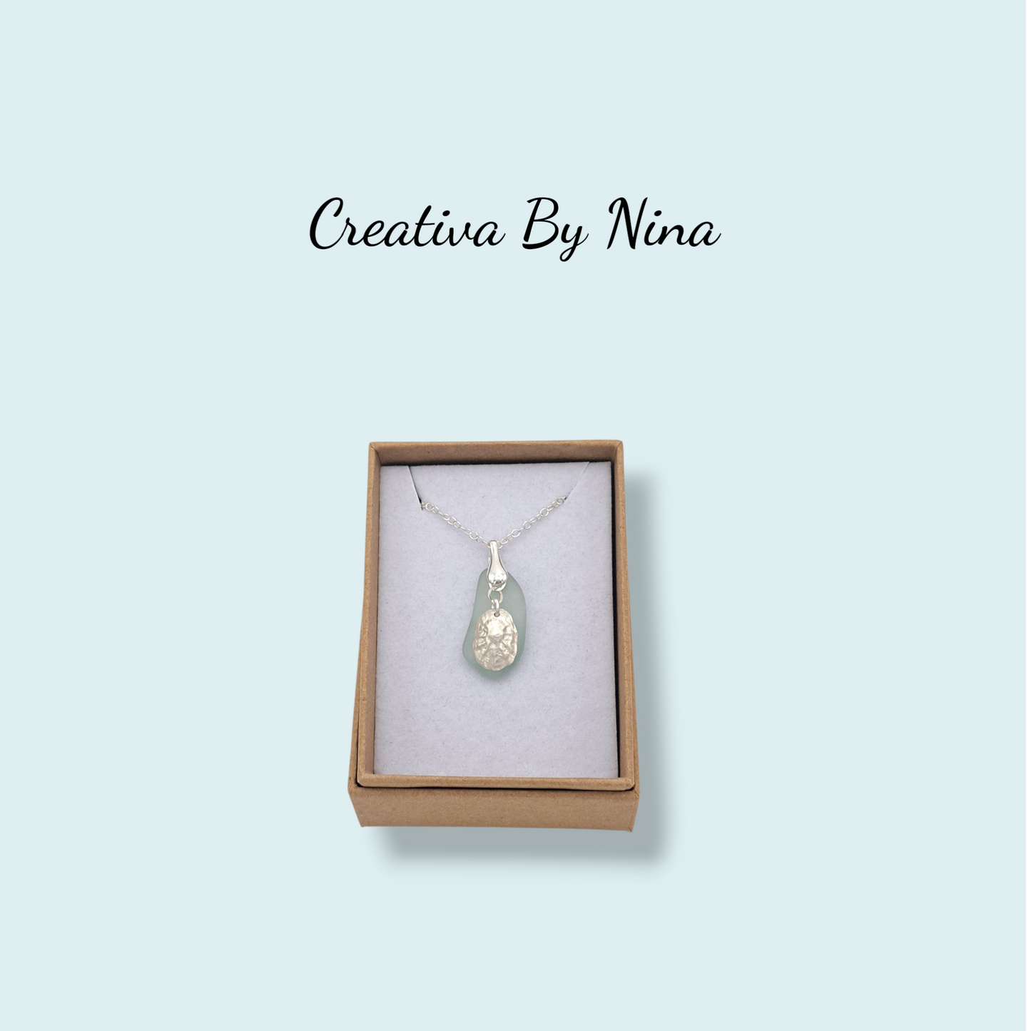 Sea glass and fine silver limpet shell necklace(sea foam)