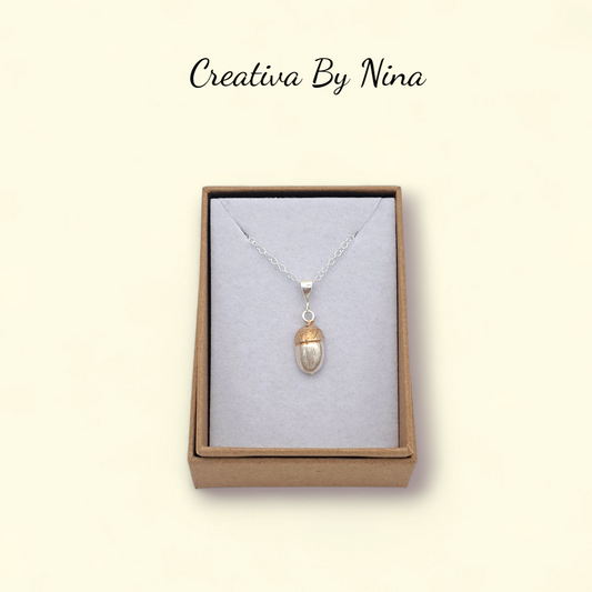 Fine silver acorn half necklace