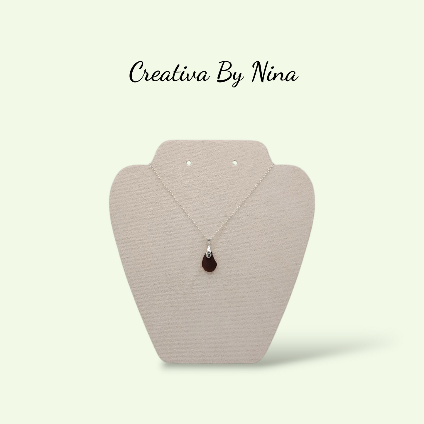 Sea Glass, Dark Brown & Sterling Silver Necklace