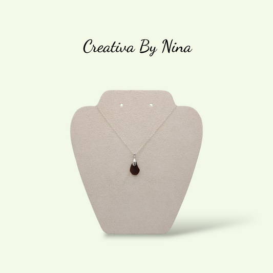 Sea Glass, Dark Brown & Sterling Silver Necklace