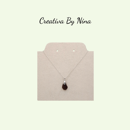Sea Glass, Dark Brown & Sterling Silver Necklace