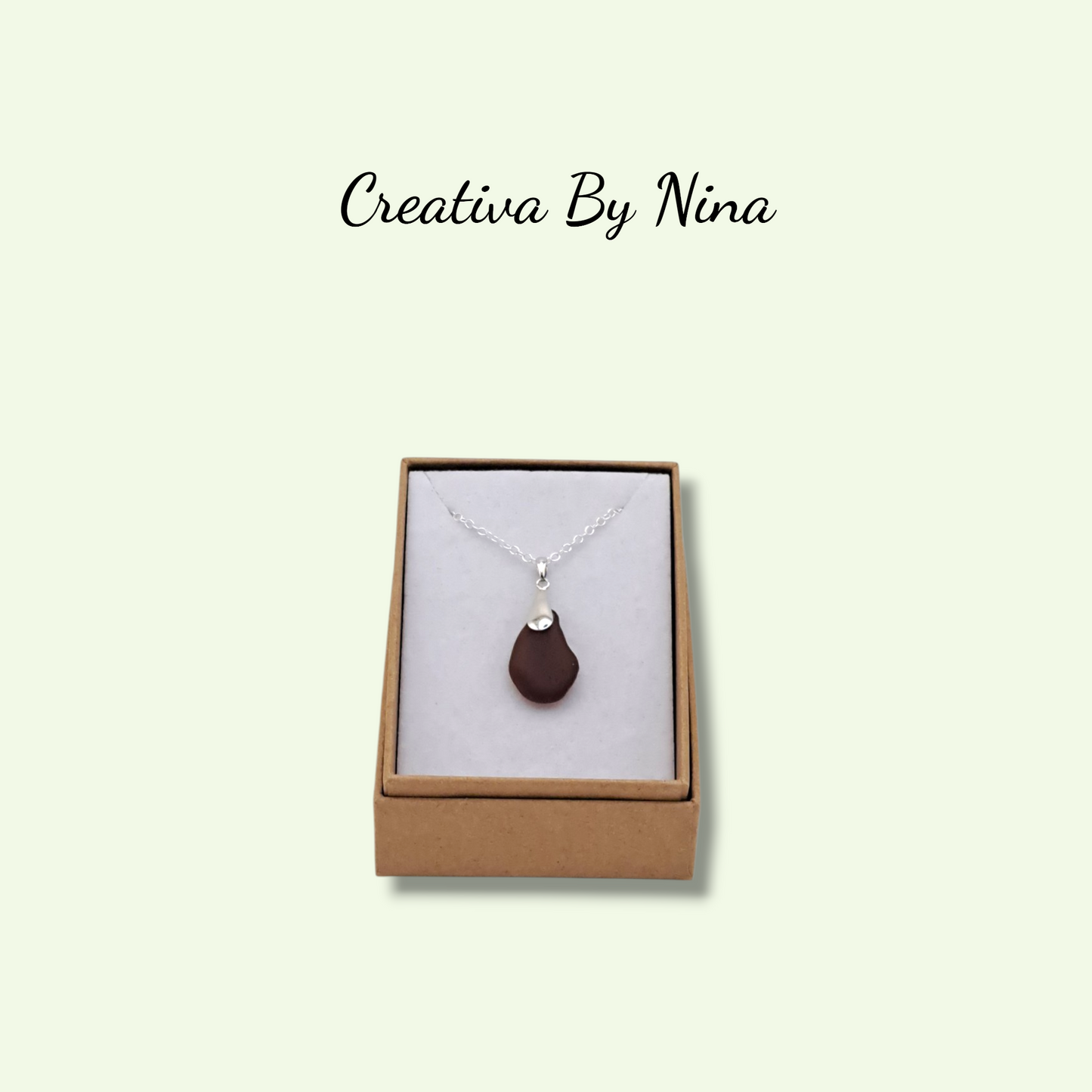 Sea Glass, Dark Brown & Sterling Silver Necklace