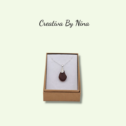 Sea Glass, Dark Brown & Sterling Silver Necklace