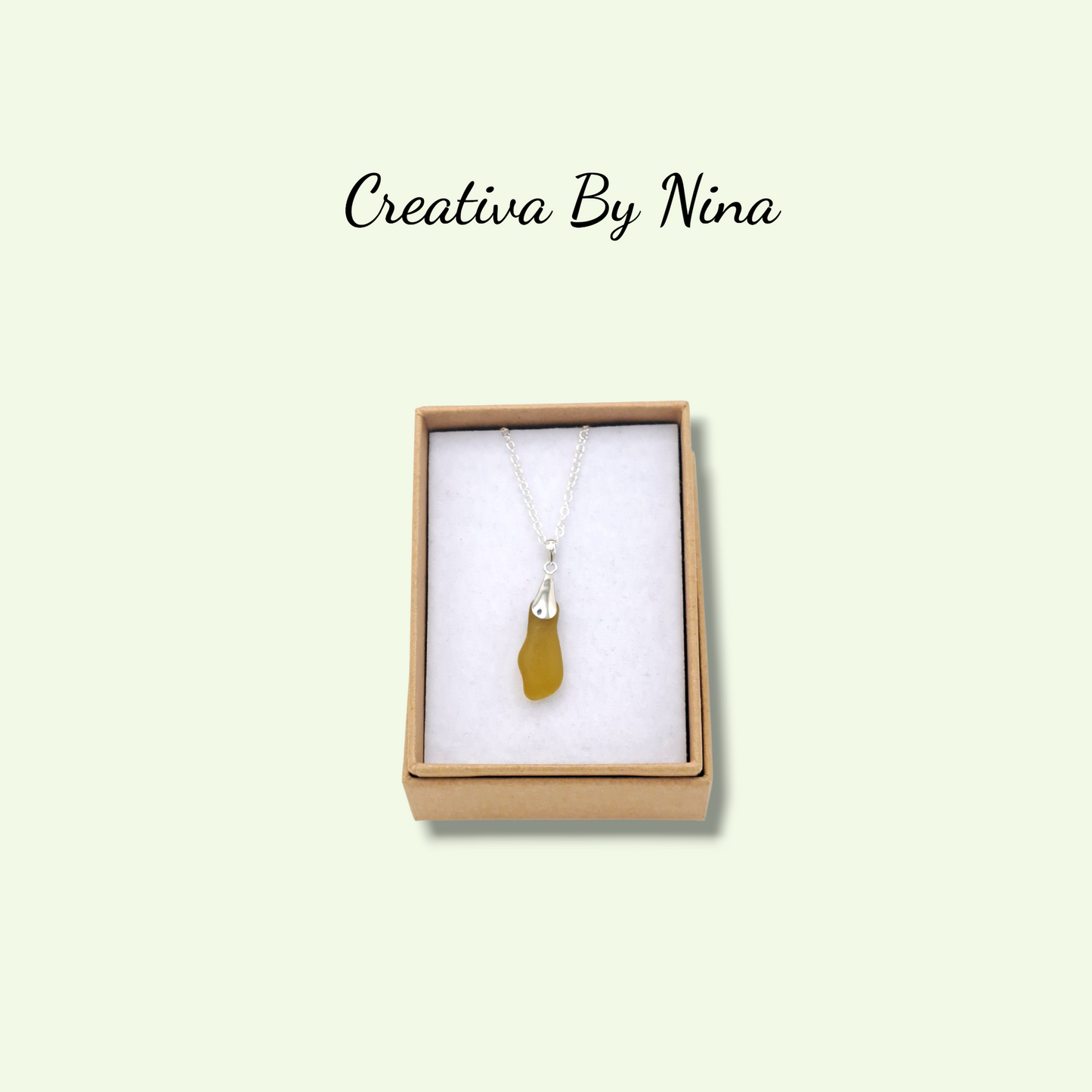 Sea Glass, Lime Green & Sterling Silver Necklace