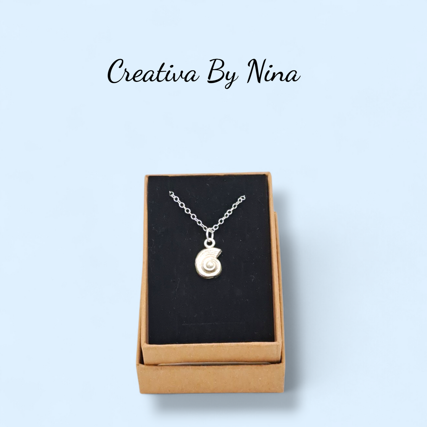 Fine silver sea snail flat spiral style necklace