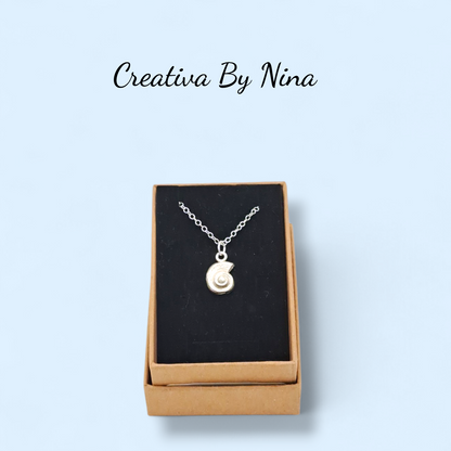 Fine silver sea snail flat spiral style necklace