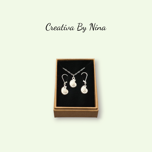 Fine silver ammonite style shell earring and necklace set