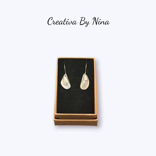 Small fine silver mussel shell earrings