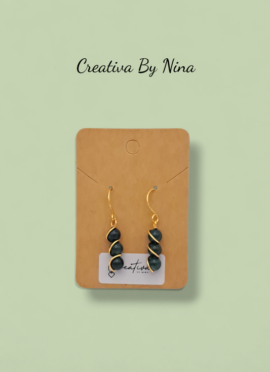Natural stone moss agate and gold plated earrings.